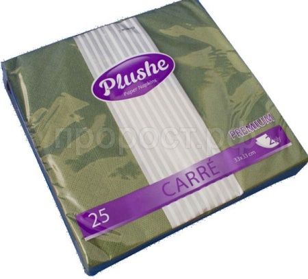 Салфетки бумажные 2 слоя "Plushe Premium Carre Intensive" 33*33см с тиснением зеленый 25 листов 2029-3